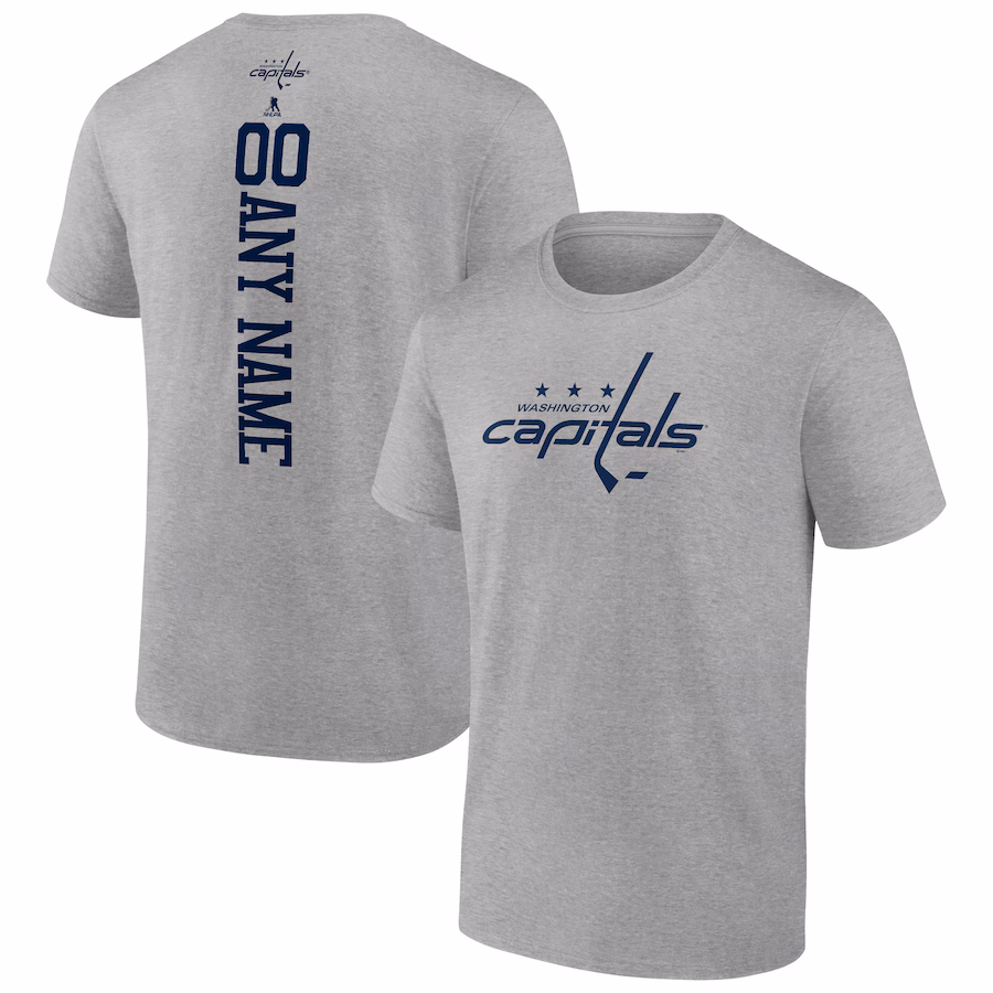 Men's Washington Capitals Heather Gray Personalized Name & Number T-Shirt
