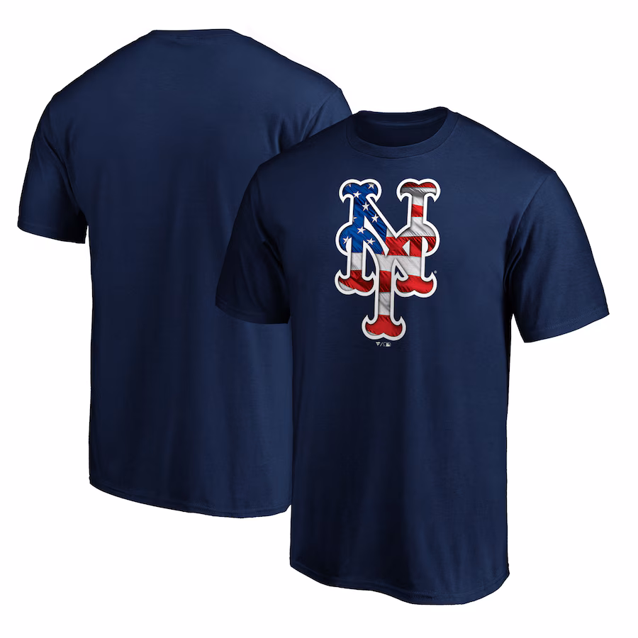 Men's New York Mets Navy Team Banner Wave T-Shirt