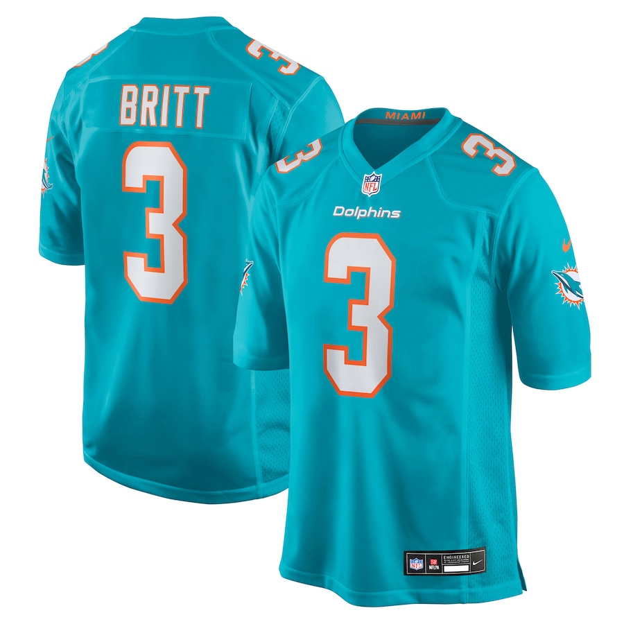 Men's Miami Dolphins K.J. Britt Nike Aqua Team Game Jersey