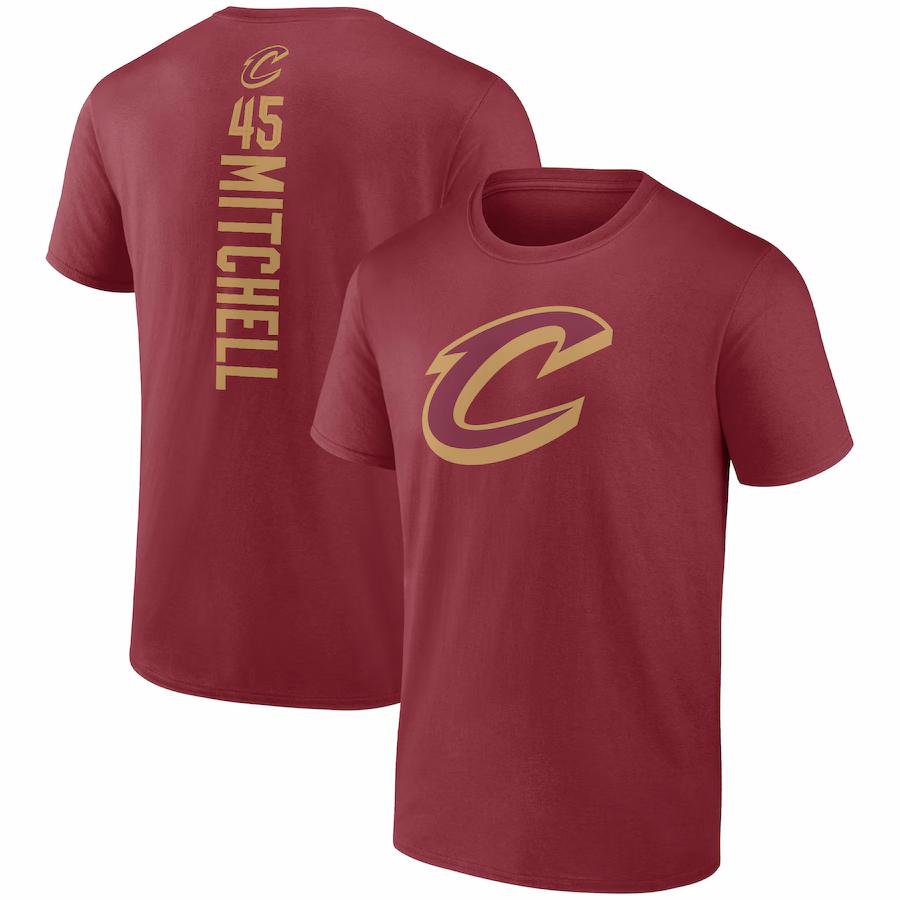 Men's Cleveland Cavaliers Donovan Mitchell Wine Playmaker Team Name & Number T-Shirt