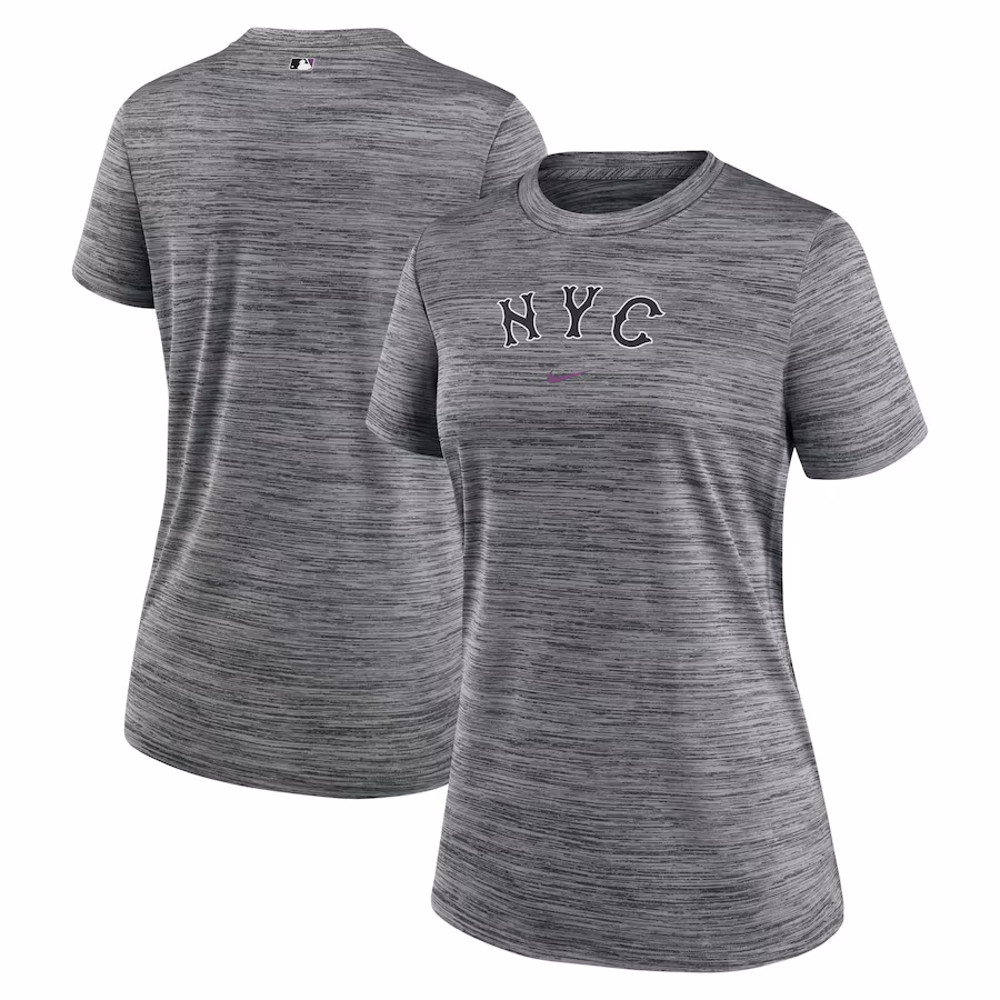 Women's New York Mets Nike Charcoal 2024 City Connect Authentic Collection Performance Practice Velocity T-Shirt