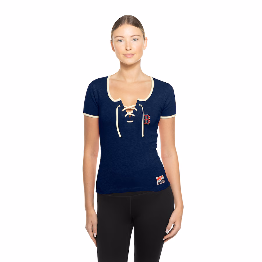 Women's Boston Red Sox New Era Navy Throwback Lace Up T-Shirt