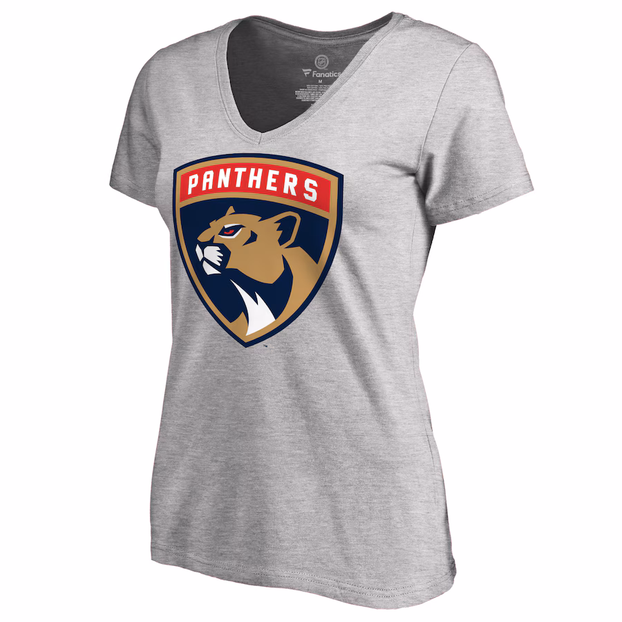 Women's Florida Panthers Heather Gray Primary Logo V-Neck T-Shirt