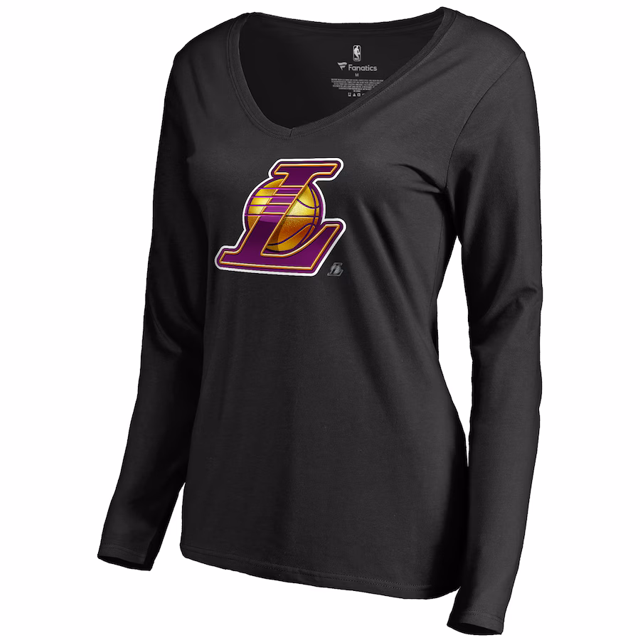 Women's Los Angeles Lakers Black Midnight Mascot Long Sleeve V-Neck T-Shirt