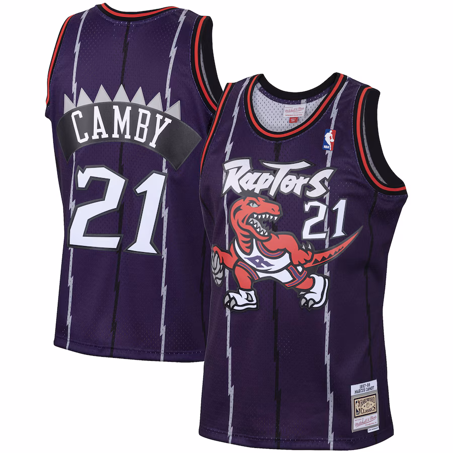 Men's Toronto Raptors Marcus Camby Mitchell & Ness Purple 2001/02 Hardwood Classics Swingman Jersey