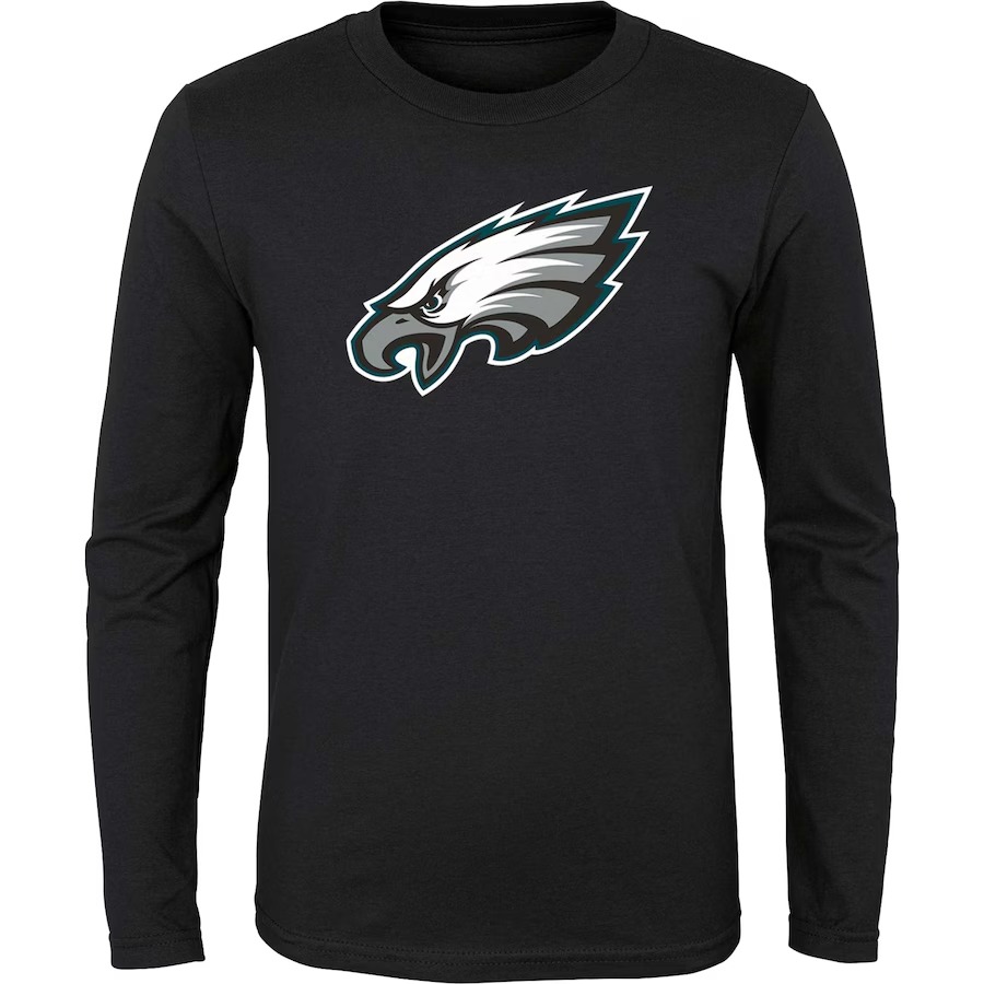 Youth Philadelphia Eagles Black Primary Logo Long Sleeve T-Shirt