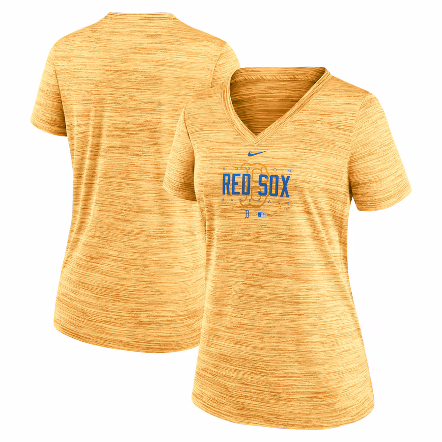 Women's Boston Red Sox Nike Gold City Connect Velocity Practice Performance V-Neck T-Shirt