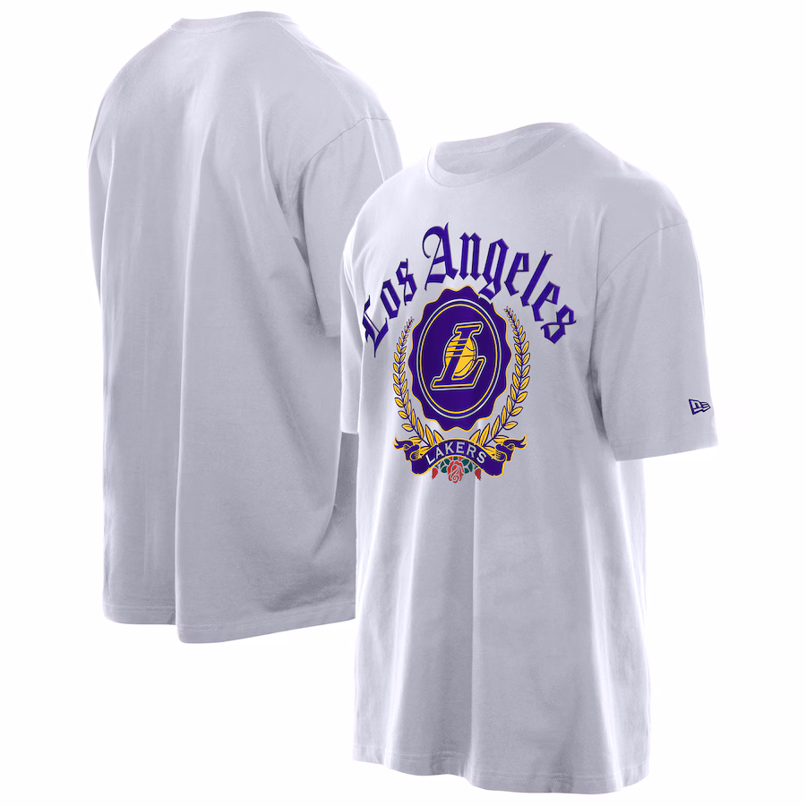 Men's Los Angeles Lakers New Era White Throwback Prep Oversized T-Shirt