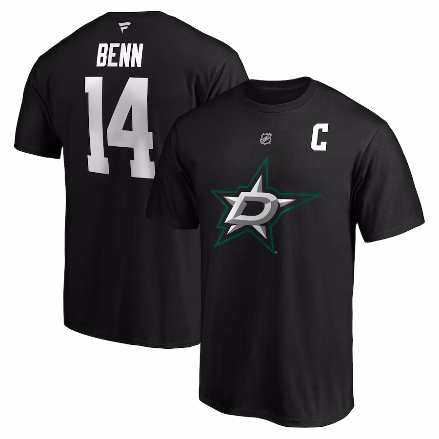 Men's Dallas Stars Jamie Benn Fanatics Black Authentic Stack Name & Number T-Shirt