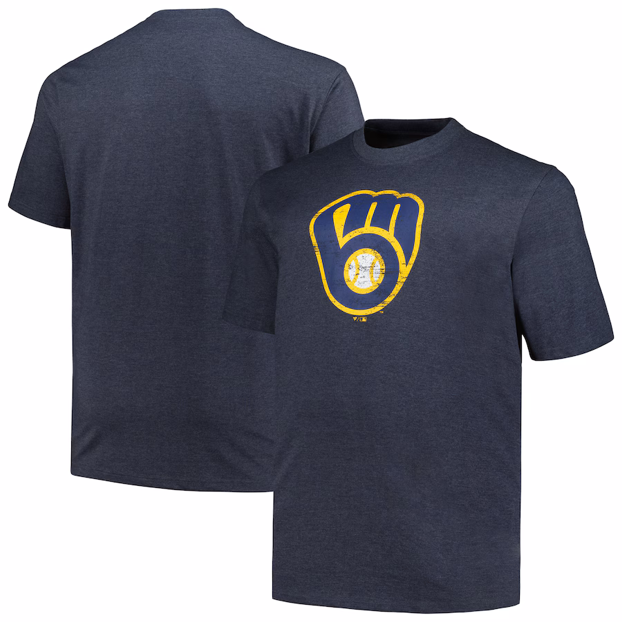 Men's Milwaukee Brewers Profile Heather Navy Big & Tall Weathered Logo T-Shirt