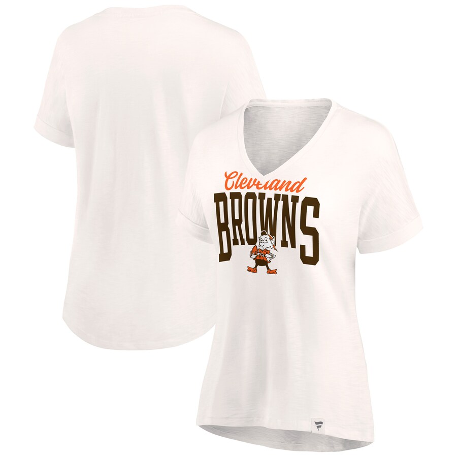 Women's Cleveland Browns Fanatics Oatmeal Motivating Force Lightweight V-Neck T-Shirt