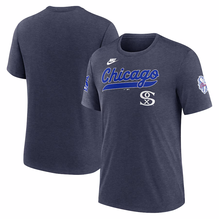 Men's Chicago White Sox Nike Heather Navy Cooperstown Collection Eras Tri-Blend T-Shirt