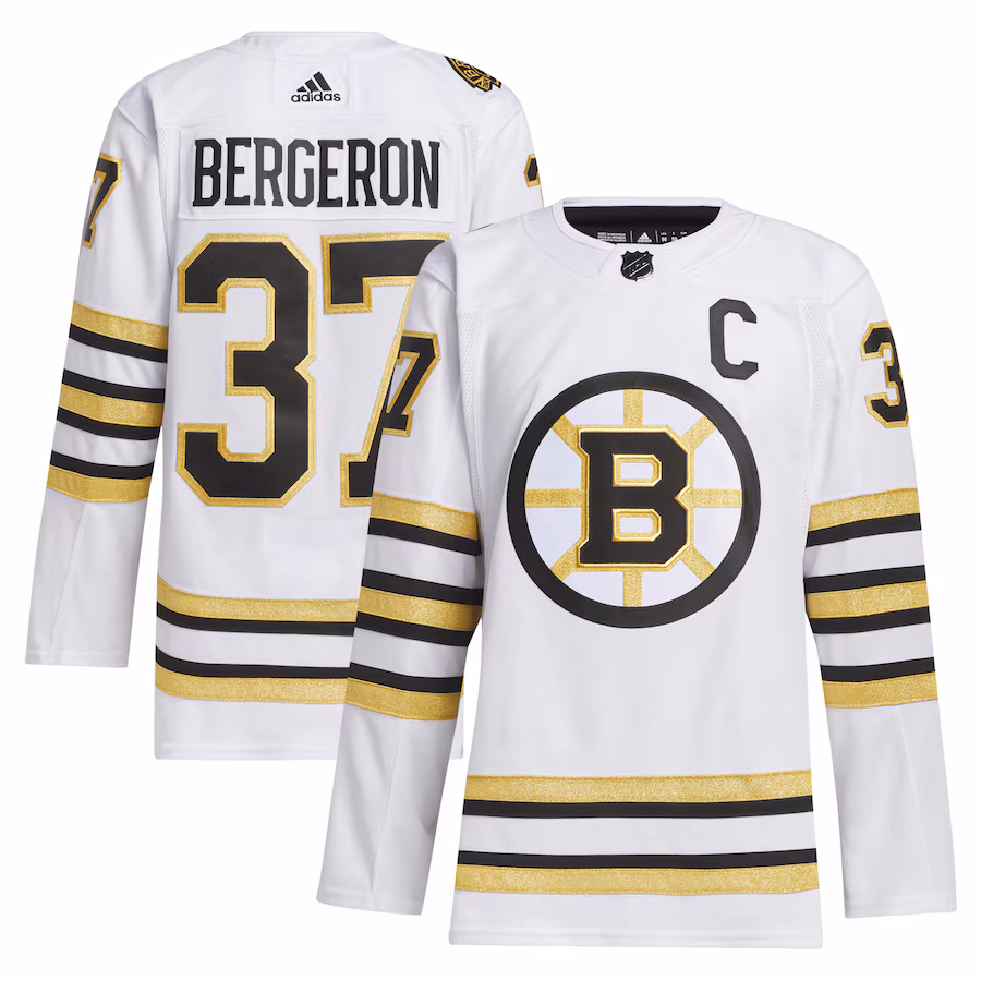 Men's Boston Bruins Patrice Bergeron adidas White Away Primegreen Authentic Player Jersey