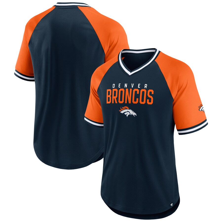 Men's Denver Broncos Fanatics Navy/Orange Hashmark Raglan T-Shirt
