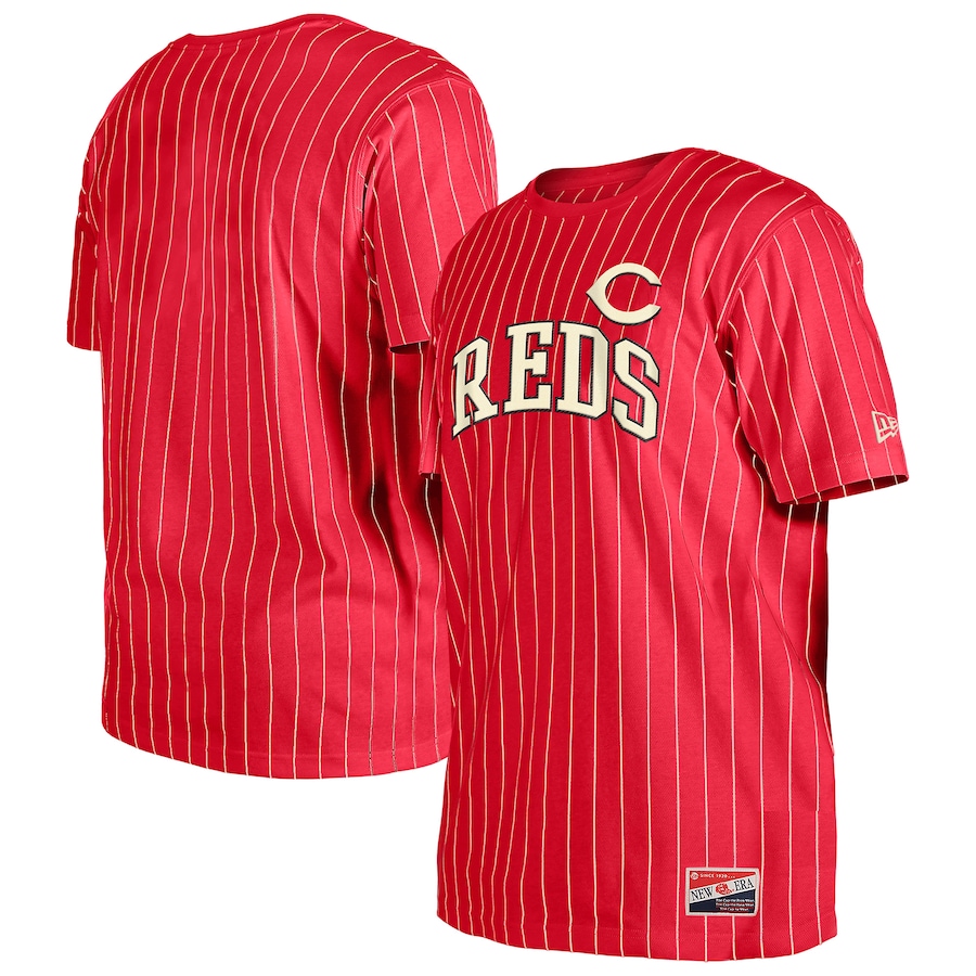 Men's Cincinnati Reds New Era Red Throwback Pinstripe T-Shirt