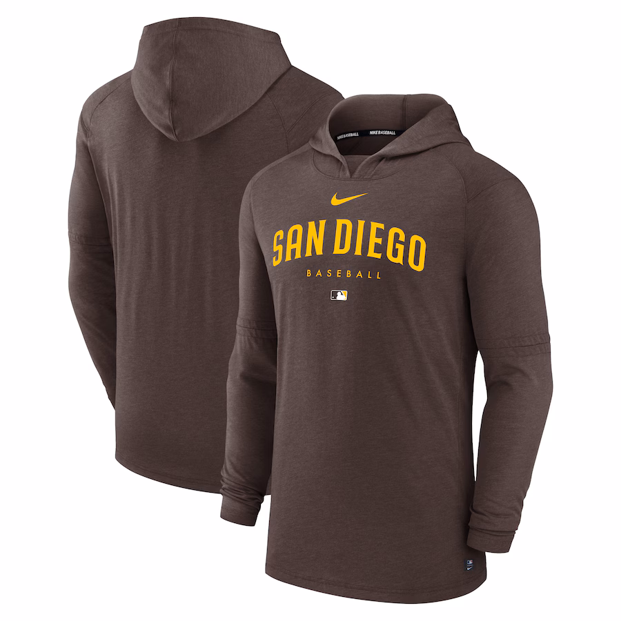 Men's San Diego Padres Nike Brown Authentic Collection Early Work Tri-Blend Performance Pullover Hoodie