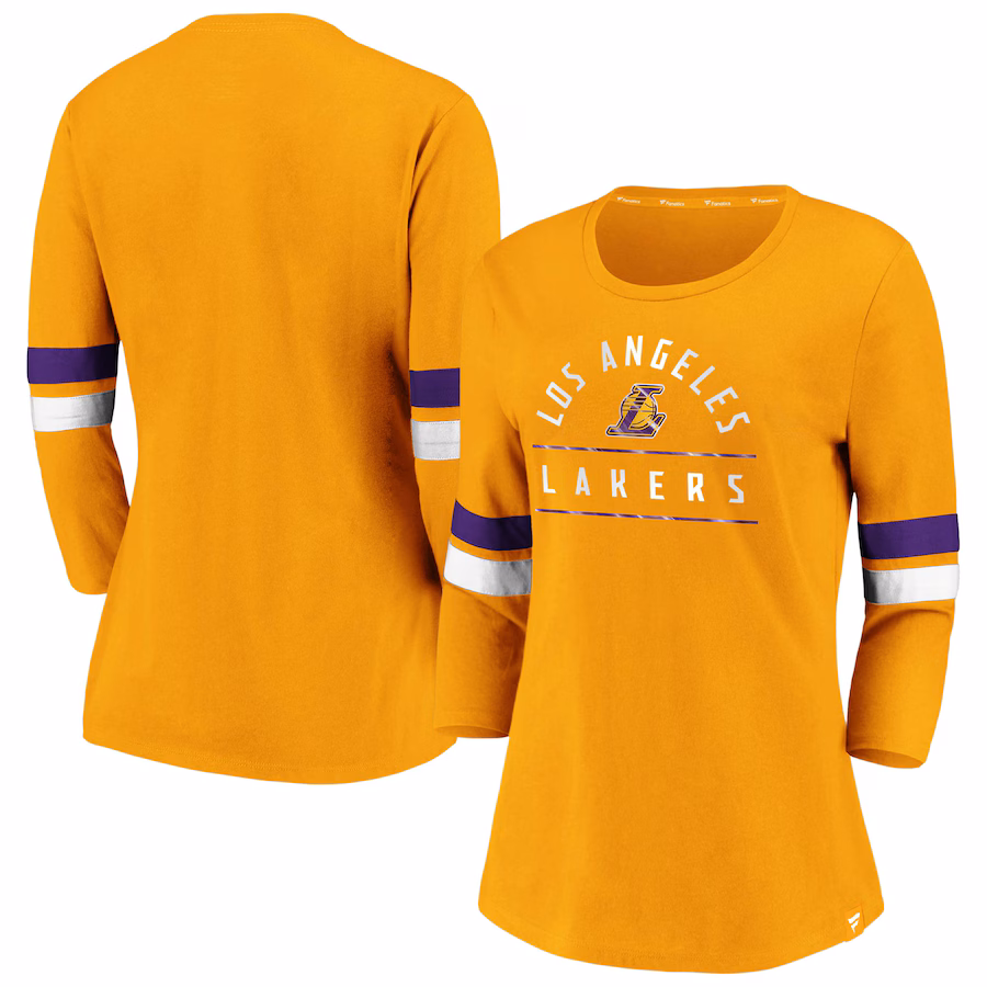 Women's Los Angeles Lakers Fanatics Gold Iconic Prolific Modern 3/4-Sleeve T-Shirt