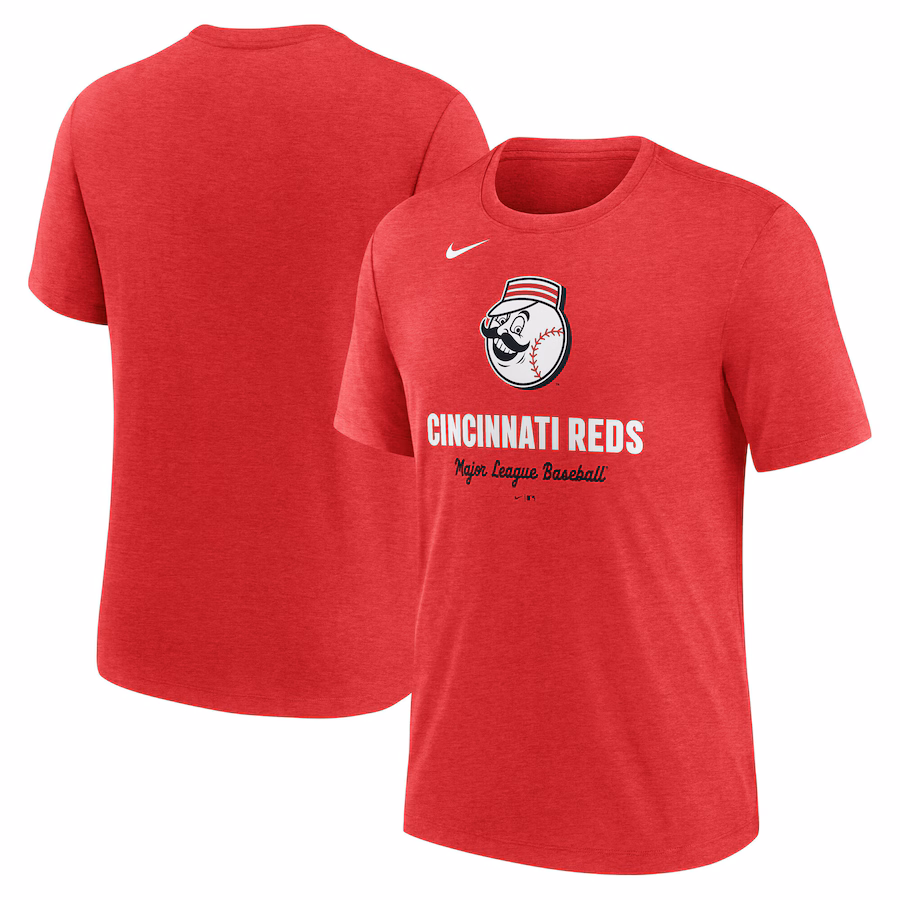Men's Cincinnati Reds Nike Heather Red Logo Tri-Blend T-Shirt