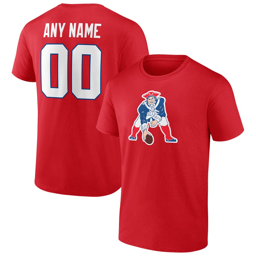 Men's New England Patriots Red Team Authentic Logo Personalized Name & Number T-Shirt