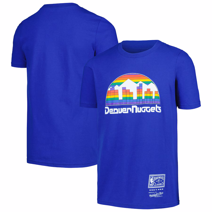 Youth Denver Nuggets Mitchell & Ness Royal Hardwood Classics Retro Logo T-Shirt