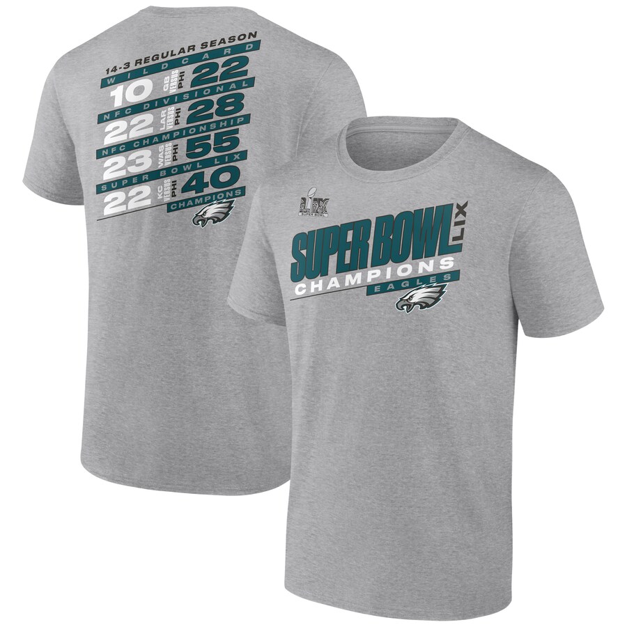 Men's Philadelphia Eagles Fanatics Heather Gray Super Bowl LIX Champions Big & Tall Counting Points Score T-Shirt