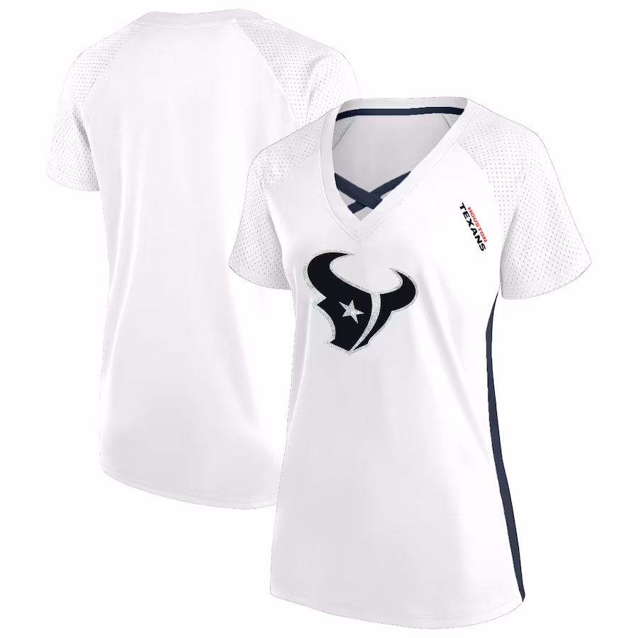 Women's Houston Texans Fanatics White Plus Size Glitter Lace-Up V- Neck T-Shirt