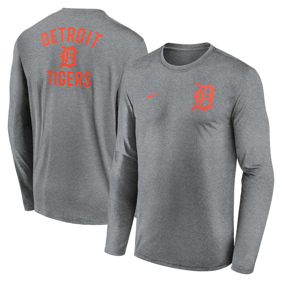 Men's Detroit Tigers Nike Heather Charcoal 2-Hit Legend Performance Long Sleeve T-Shirt