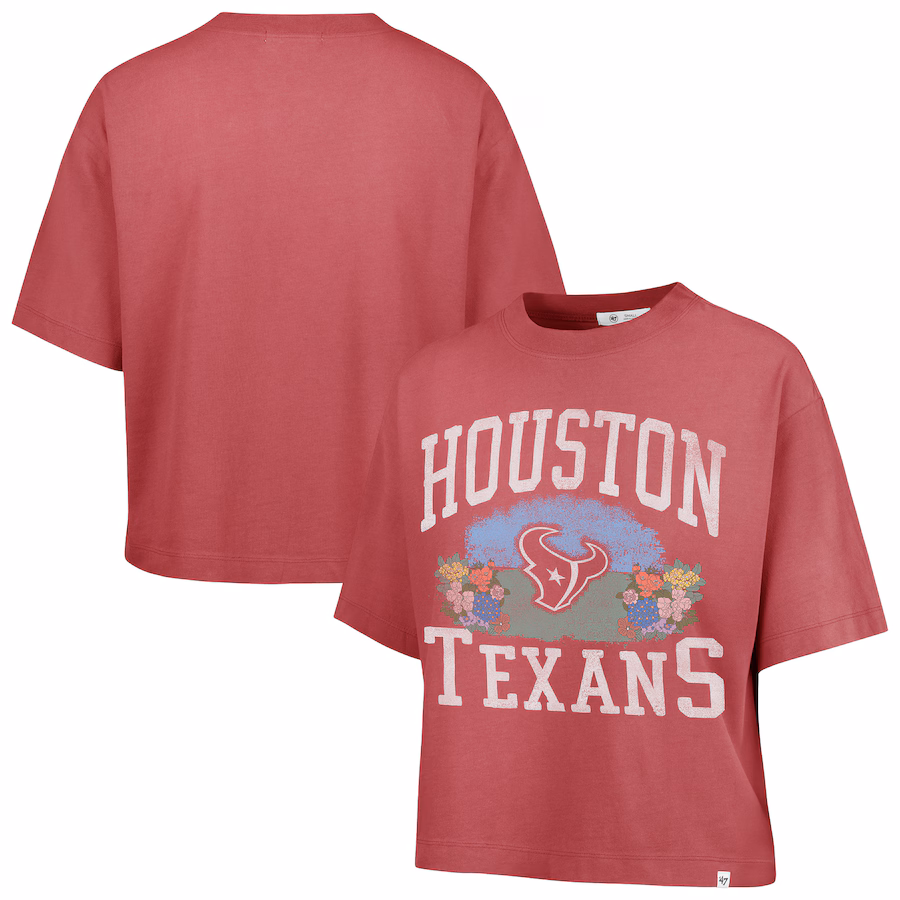 Women's Houston Texans  '47 Light Red Florentina Montauk Cropped T-Shirt