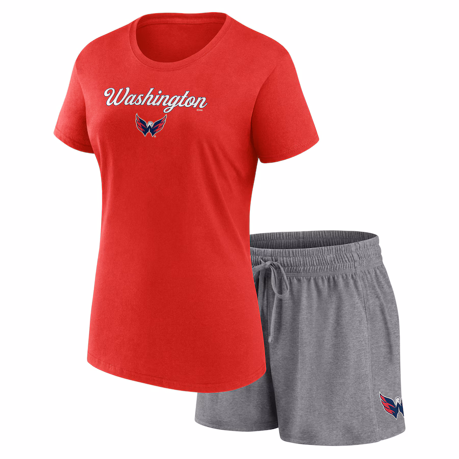Women's Washington Capitals Fanatics Red/Heather Gray Script T-Shirt & Shorts Set
