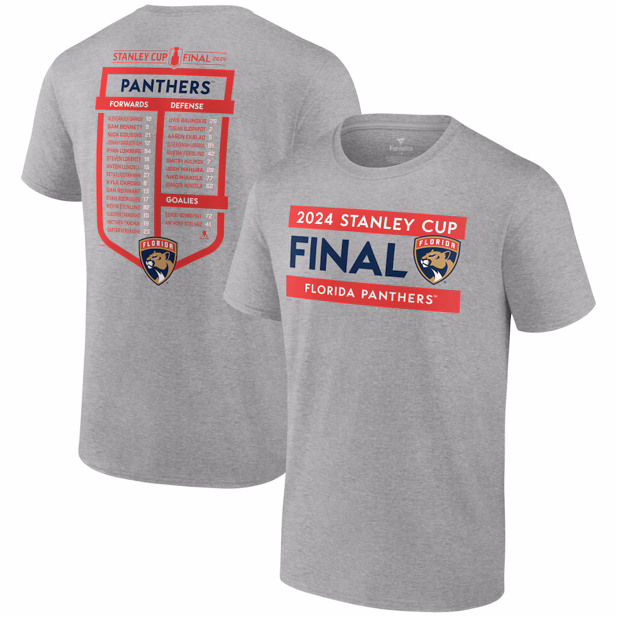 Men's Florida Panthers Fanatics Steel 2024 Stanley Cup Final Roster T-Shirt
