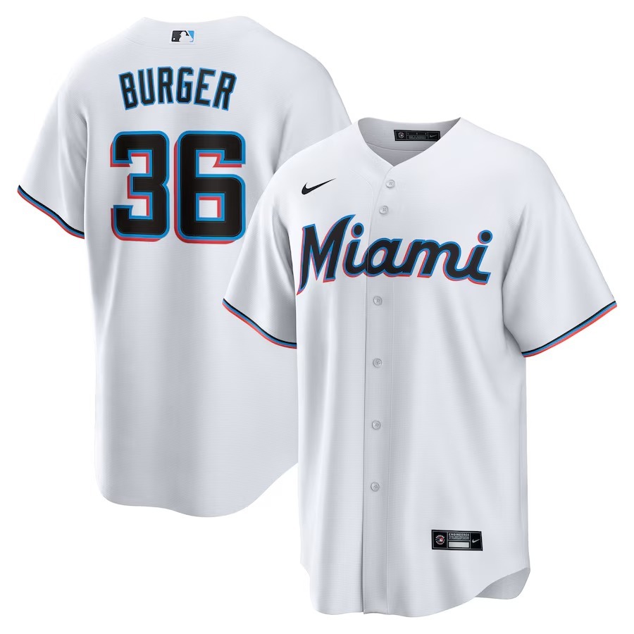 Men's Miami Marlins Jake Burger Nike White Home Replica Team Jersey