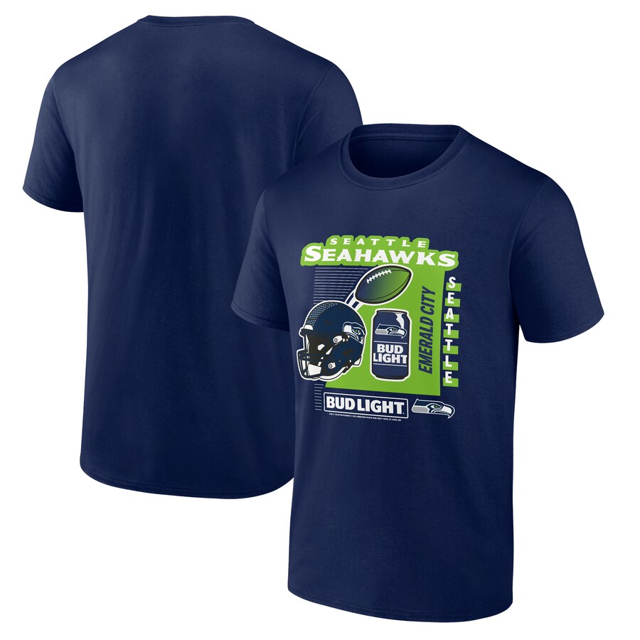 Men's Seattle Seahawks Navy Bud Light T-Shirt