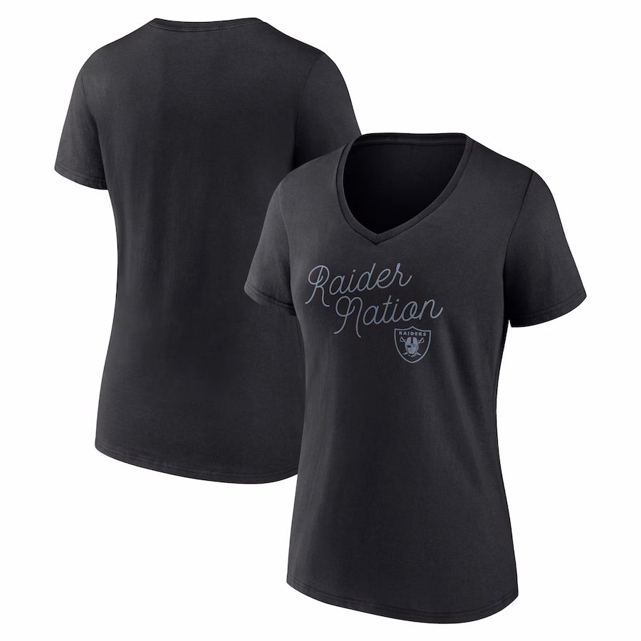Women's Las Vegas Raiders Fanatics Black Iconic Script State V-Neck T-Shirt