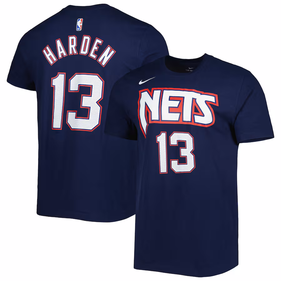 Men's Brooklyn Nets James Harden Nike Navy 2021/22 City Edition Name & Number T-Shirt