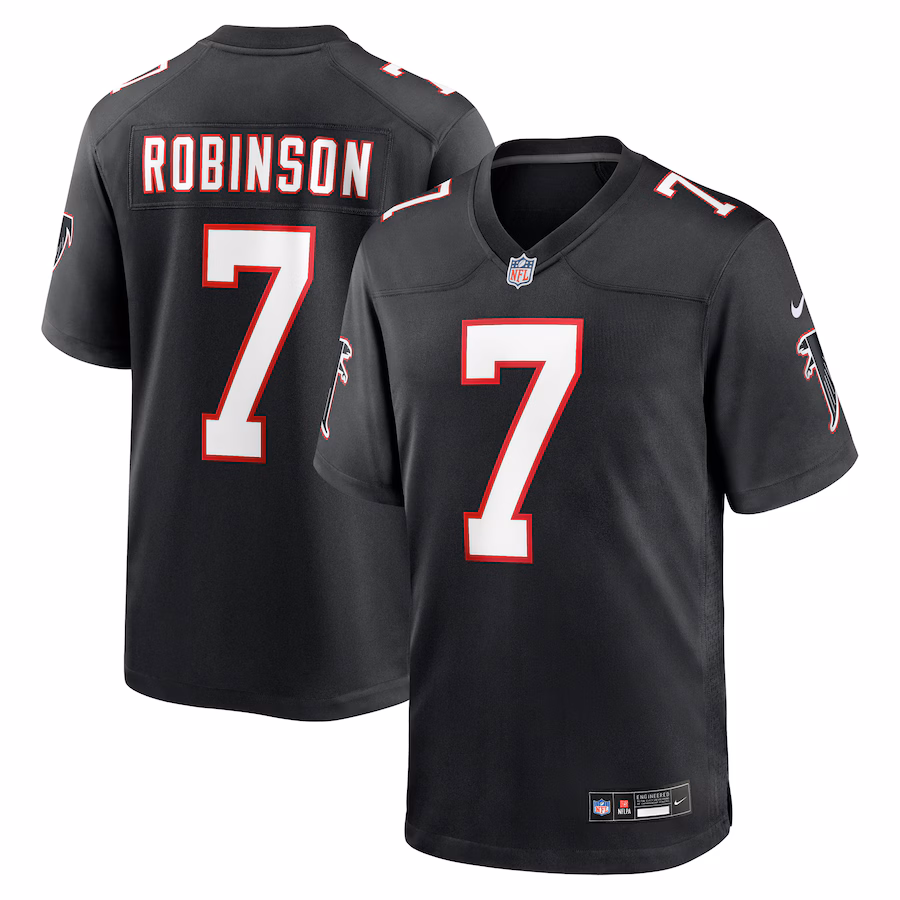 Men's Atlanta Falcons Bijan Robinson Nike Black 2023 NFL Draft First Round Pick Throwback Game Jersey