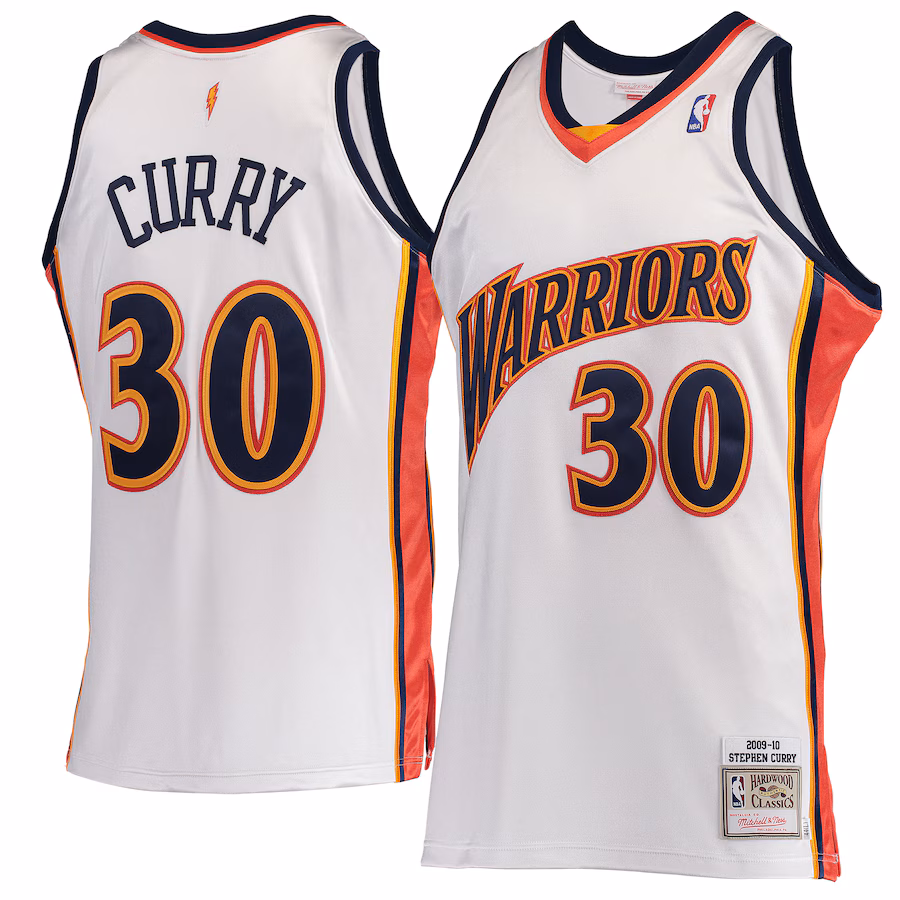 Men's Golden State Warriors Stephen Curry Mitchell & Ness White Hardwood Classics 2009-10 Home Authentic Jersey