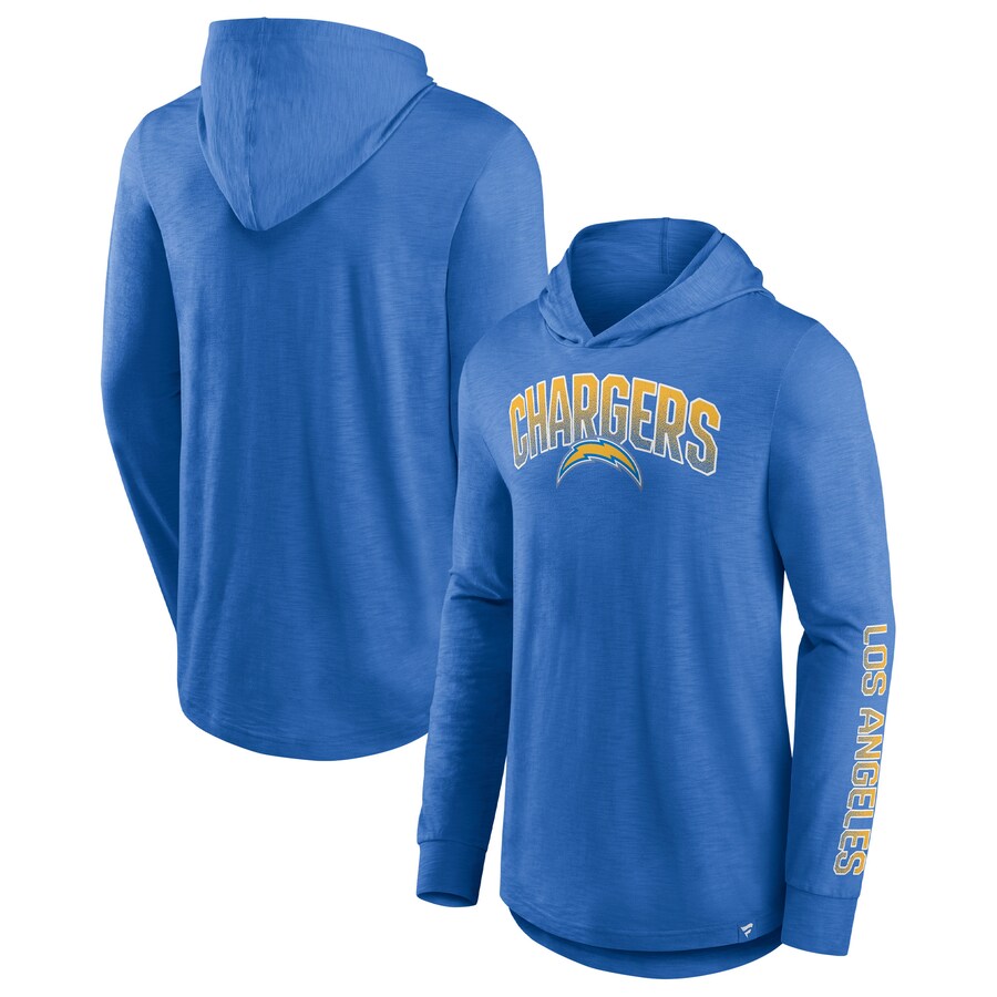 Men's Los Angeles Chargers Fanatics Powder Blue Front Runner Long Sleeve Hooded T-Shirt