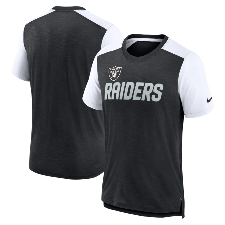Men's Las Vegas Raiders Nike Heathered Black/White Color Block Team Name T-Shirt
