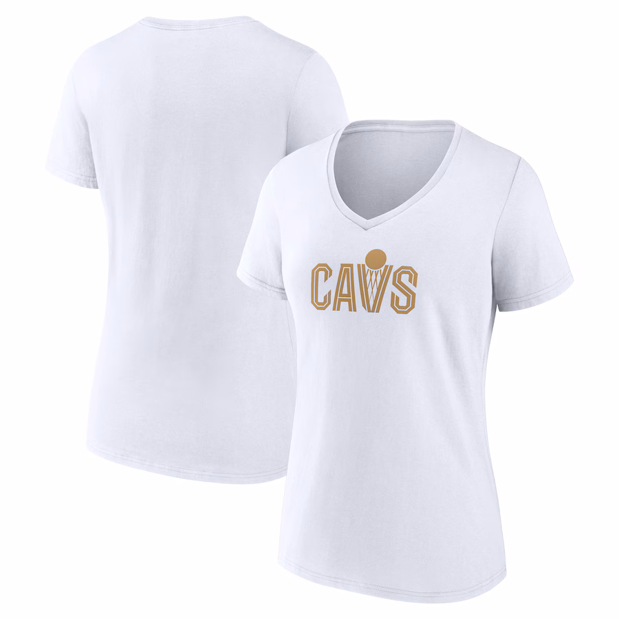 Women's Cleveland Cavaliers White Wordmark V-Neck T-Shirt