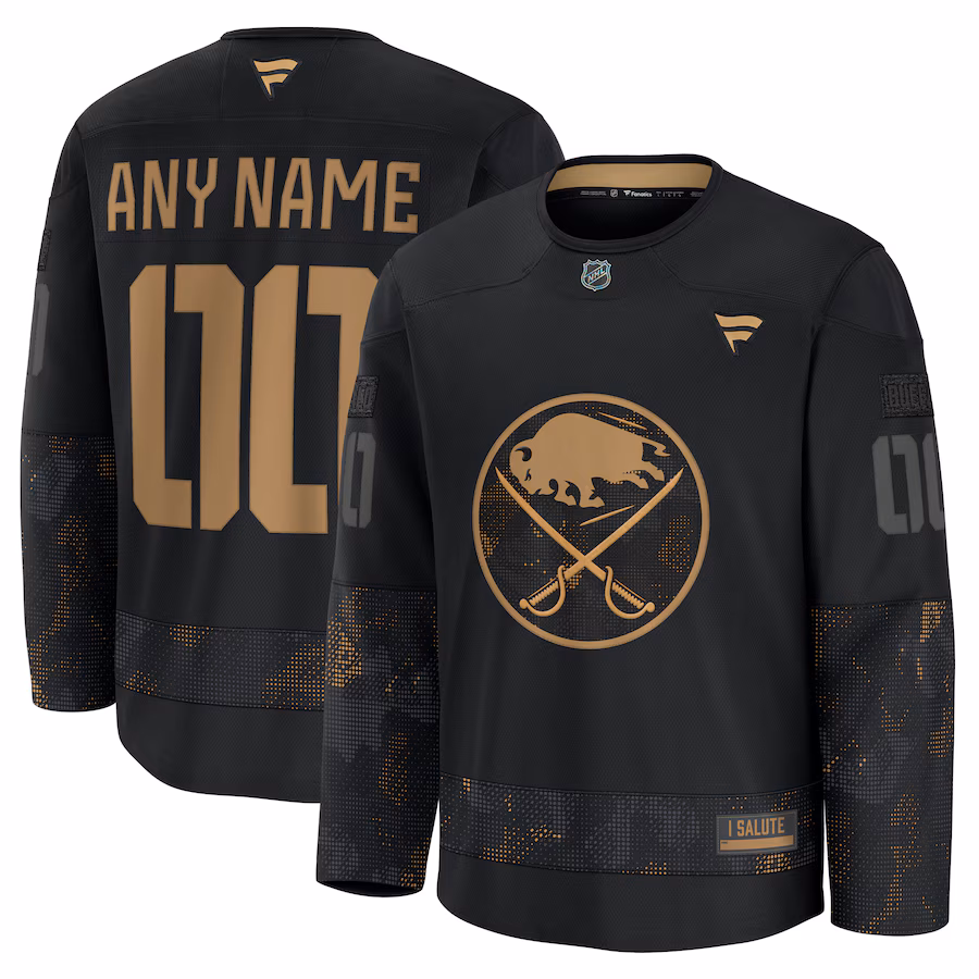 Men's Buffalo Sabres Fanatics Black 2024 Military Appreciation Personalized Long Sleeve Practice Jersey