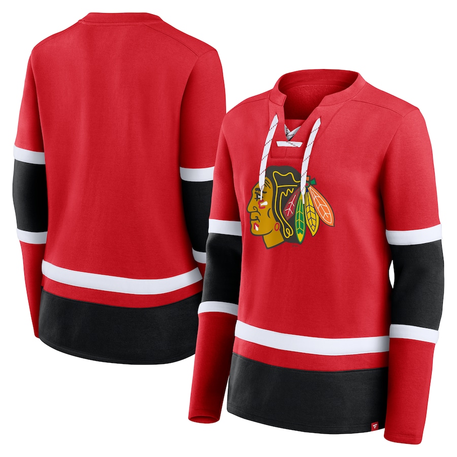 Women's Chicago Blackhawks Fanatics Red Prime Time Lace-Up Long Sleeve T-Shirt