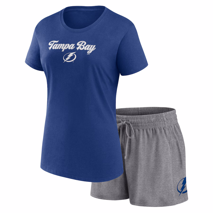 Women's Tampa Bay Lightning Fanatics Blue/Gray Script T-Shirt & Shorts Set