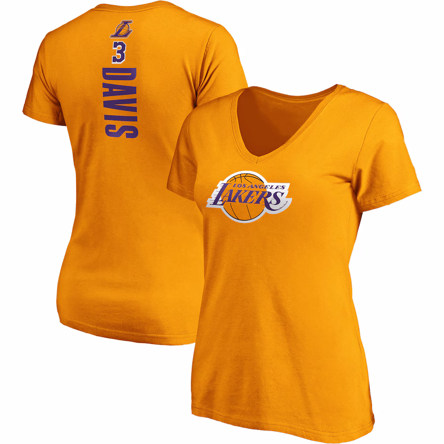Women's Los Angeles Lakers Anthony Davis Fanatics Gold Team Playmaker Name & Number V-Neck T-Shirt