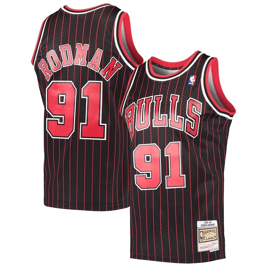 Men's Chicago Bulls Dennis Rodman Mitchell & Ness Black Hardwood Classics Swingman Jersey