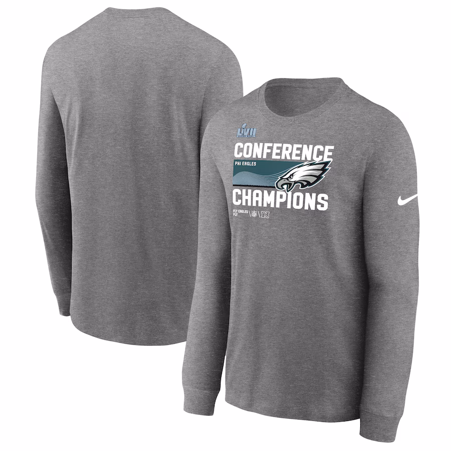 Men's Philadelphia Eagles Nike Charcoal 2022 NFC Champions Locker Room Trophy Collection Long Sleeve T-Shirt