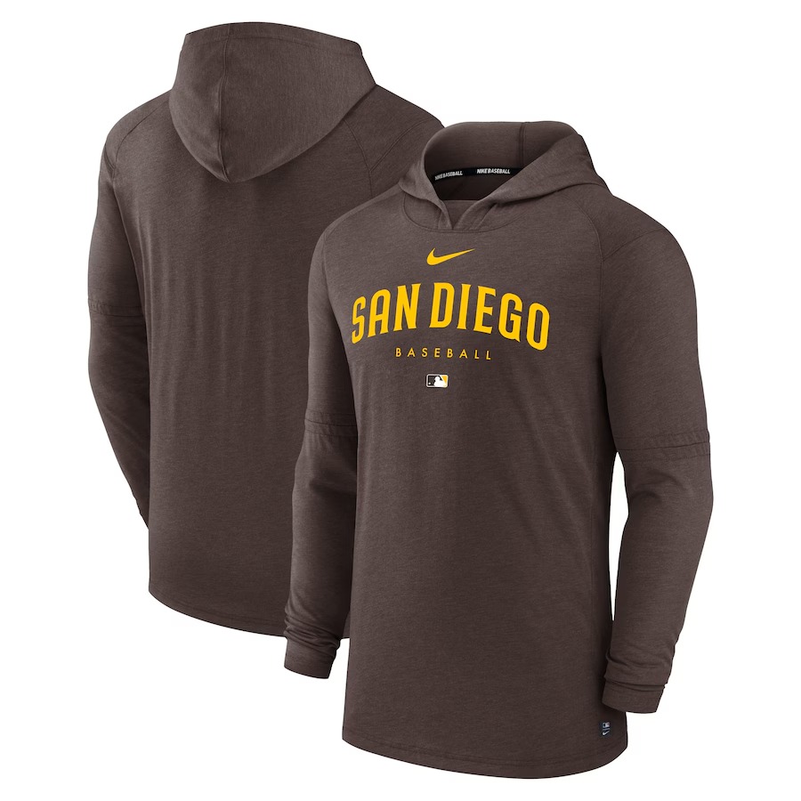 Men's San Diego Padres Nike Brown Authentic Collection Early Work Tri-Blend Performance Pullover Hoodie