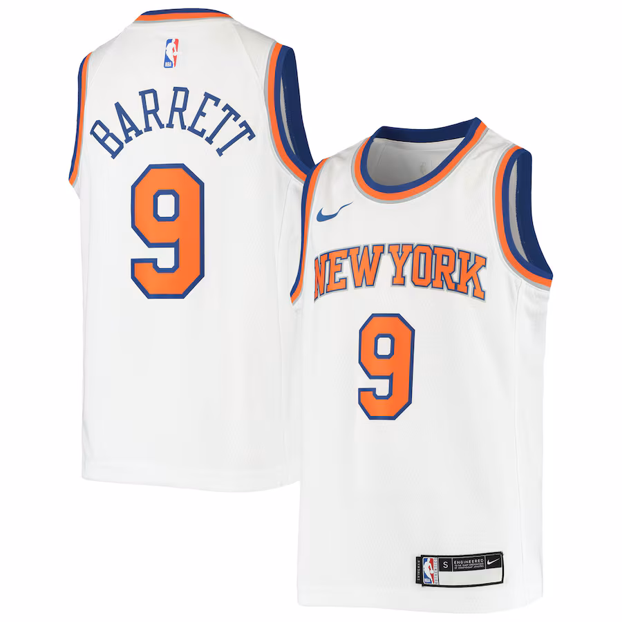 Youth New York Knicks RJ Barrett Nike White Swingman Jersey - Association Edition