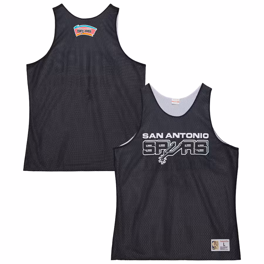 Men's San Antonio Spurs Mitchell & Ness Black/White Hardwood Classics Reversible Mesh Practice Jersey
