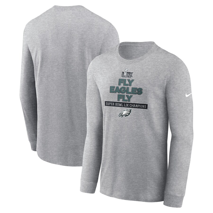 Men's Philadelphia Eagles Nike Heather Gray Super Bowl LIX Champions Local Long Sleeve T-Shirt