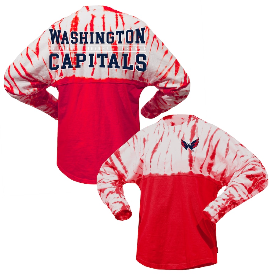 Unisex Washington Capitals Spirit Jersey Red Crystal Half Dye Long Sleeve T-Shirt
